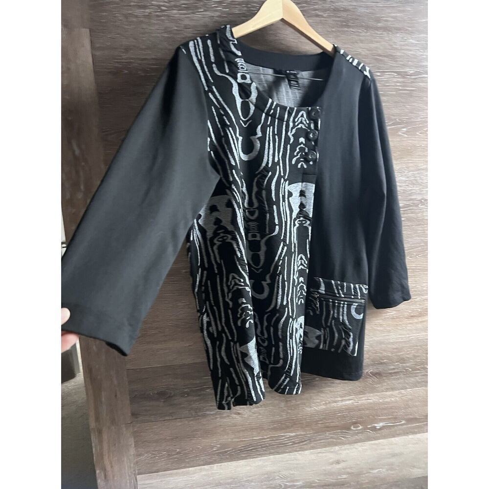 Ali Miles Black Tunic Shirt Blouse XL Women Stretchy Pockets Unique Modern Artsy - Picture 2 of 11